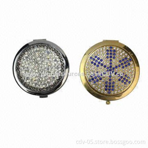 Makeup mirror, made of metallic caps with blingbling stones finish, 1x and 2x magnification mirror
